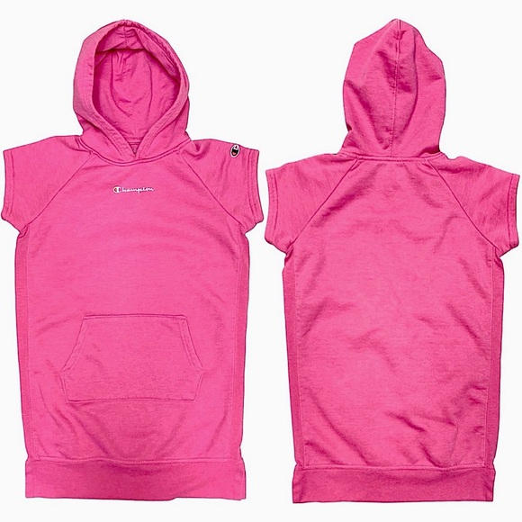 Champion Girl’s Pink Short Sleeve Hoodie Dress with Pocket Youth Kids Size Large - Picture 7 of 7